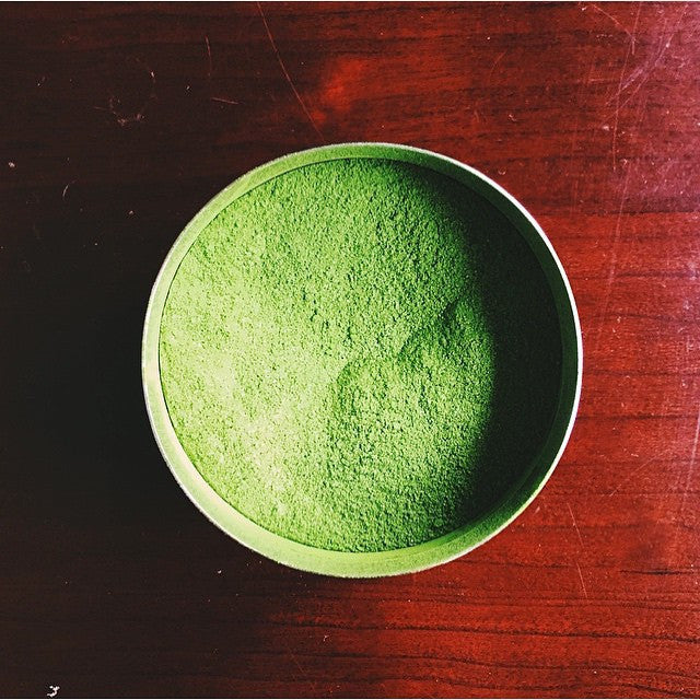 Tin of powdered matcha green tea