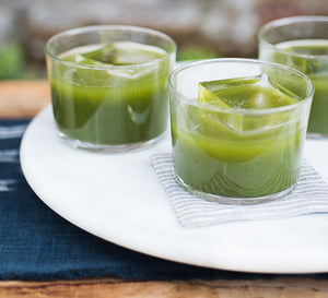 Three glasses of matcha green tea