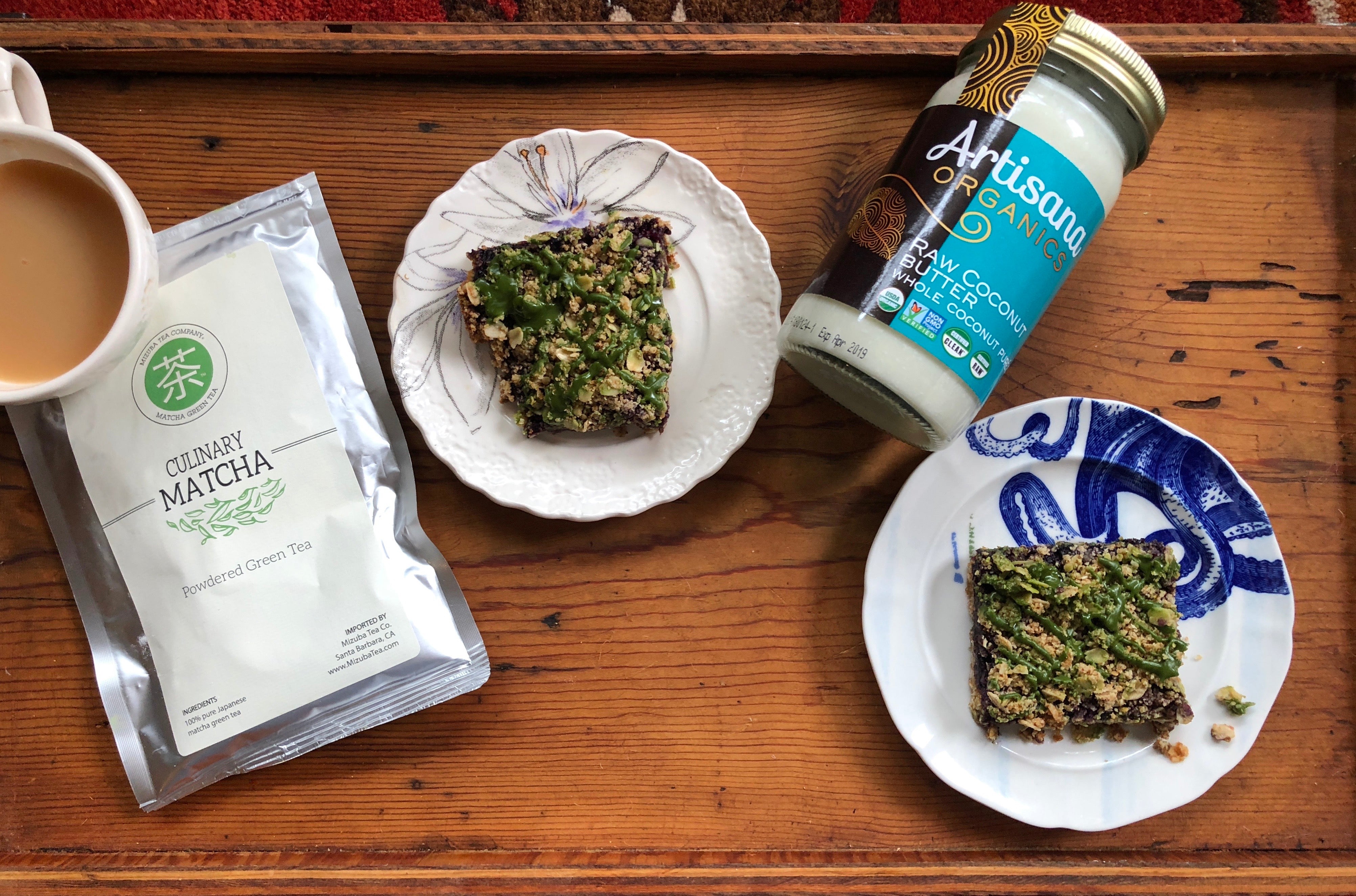 Lemon Blueberry Cookie Bars with Matcha Coconut Drizzle | Mizuba Tea Co.