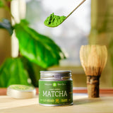 Uji Hikari ceremonial matcha green tea on a chashaku matcha spoon - Mizuba Tea Co.