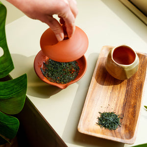 Japanese shiboridashi pot with tea leaves