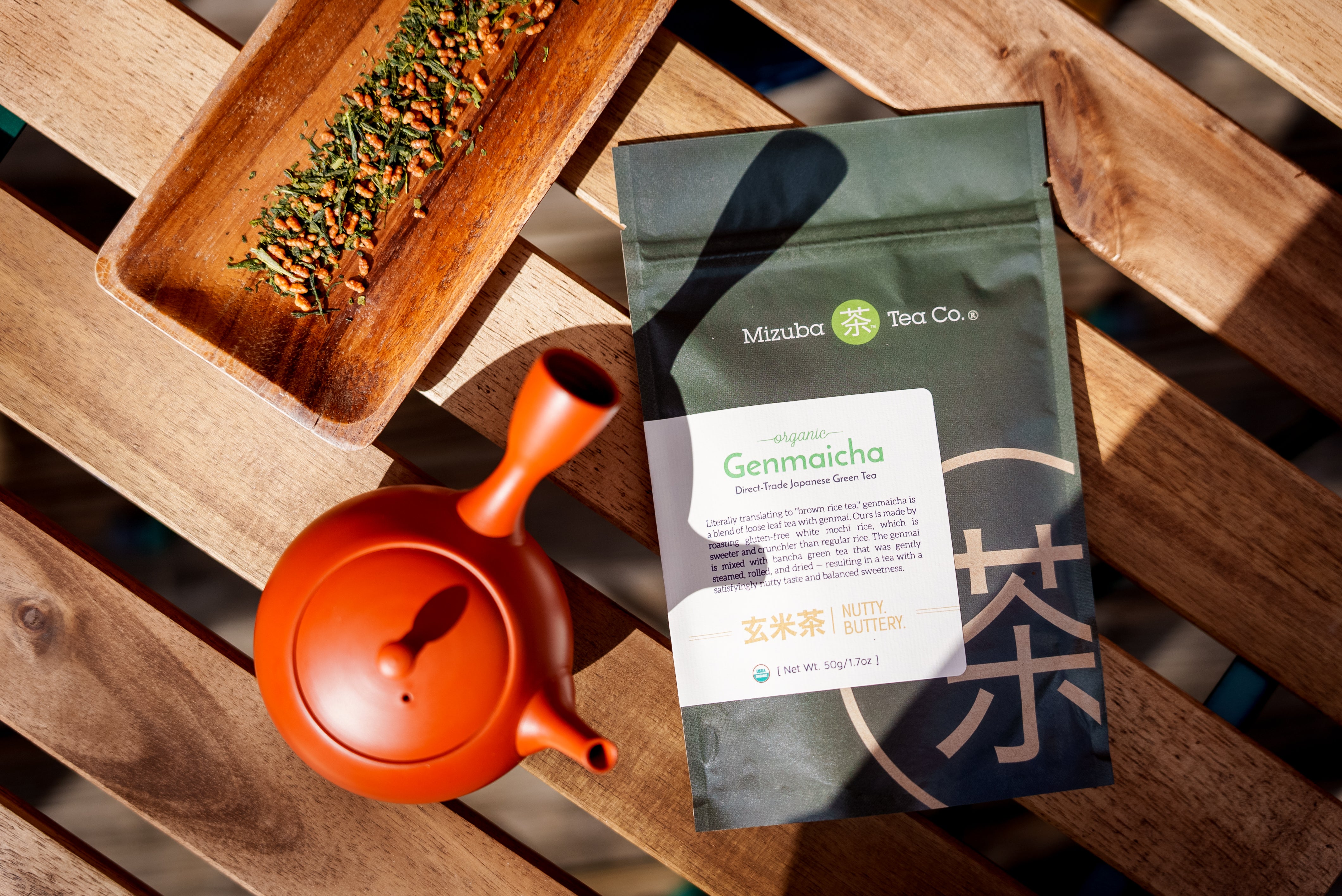 Classic red Japanese teapot with Genmaicha Green Tea