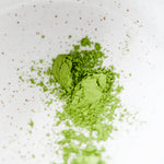 Detail view of handmade Wolf Ceramics speckled chawan matcha tea bowl, perfect for Mizuba matcha. Limited to 30