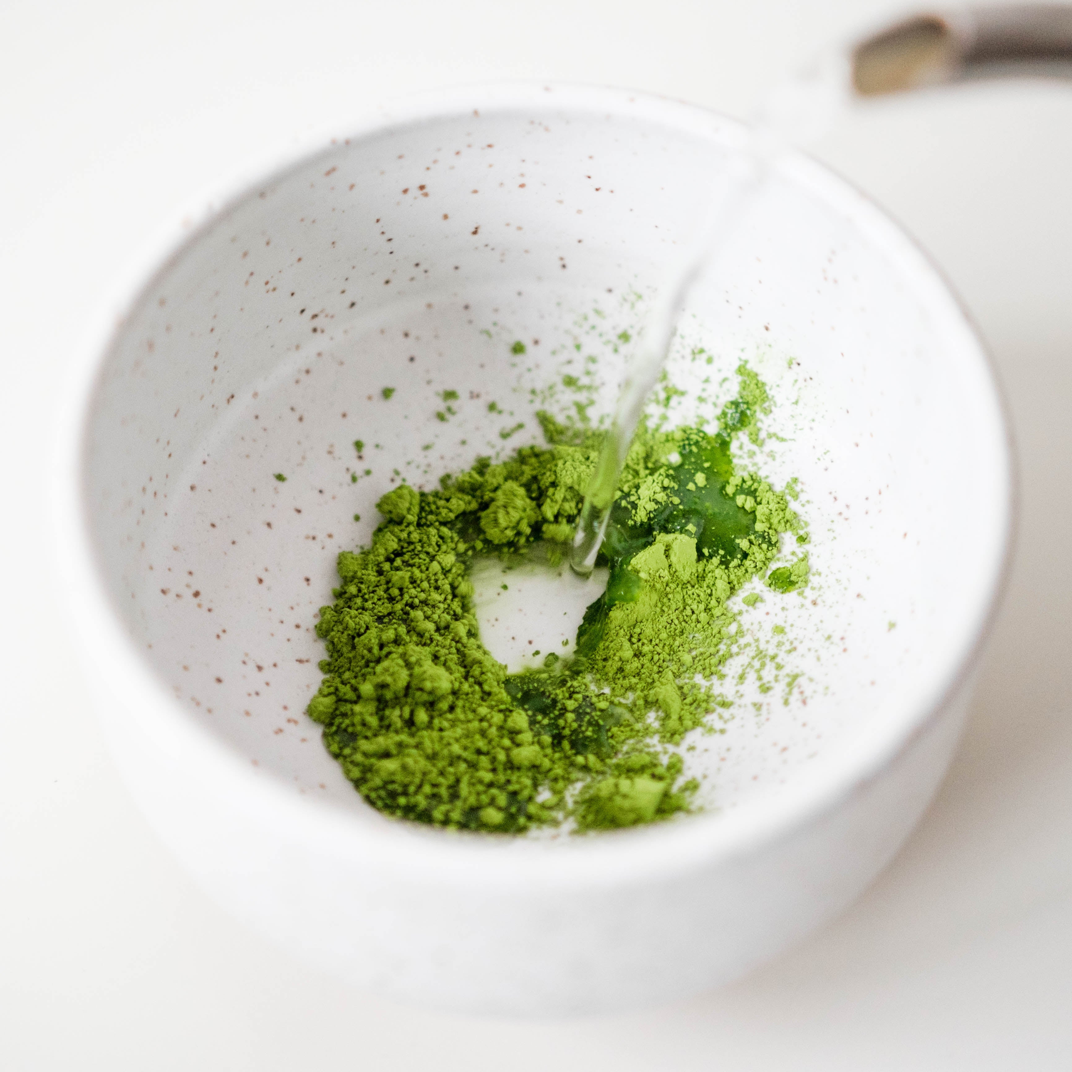 Handmade Wolf Ceramics speckled chawan matcha tea bowl, perfect for Mizuba matcha. Limited to 30