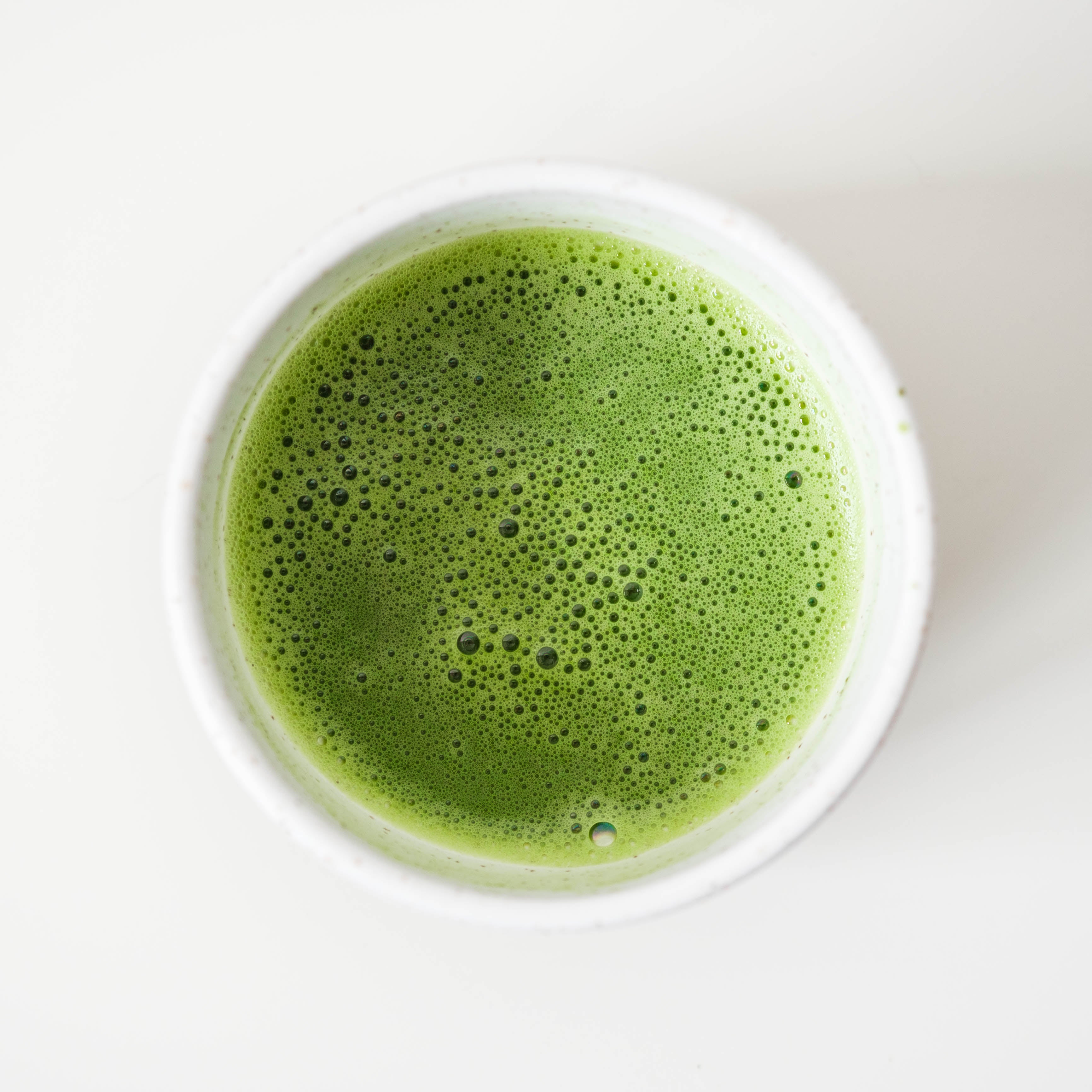 Top view of handmade Wolf Ceramics speckled chawan matcha tea bowl, perfect for Mizuba matcha. Limited to 30