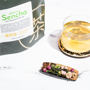 Sencha tea with whole cherry blossoms