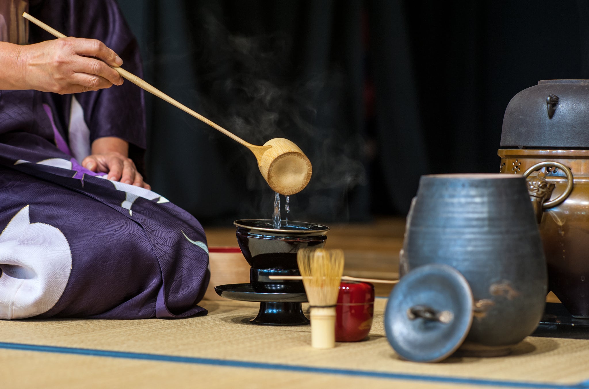 Pouring water for tea in chanoyu tea ceremony