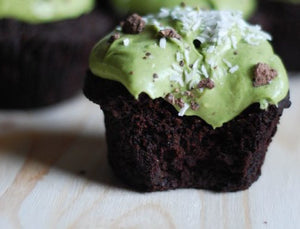 Dark chocolate cupcake with matcha green tea frosting