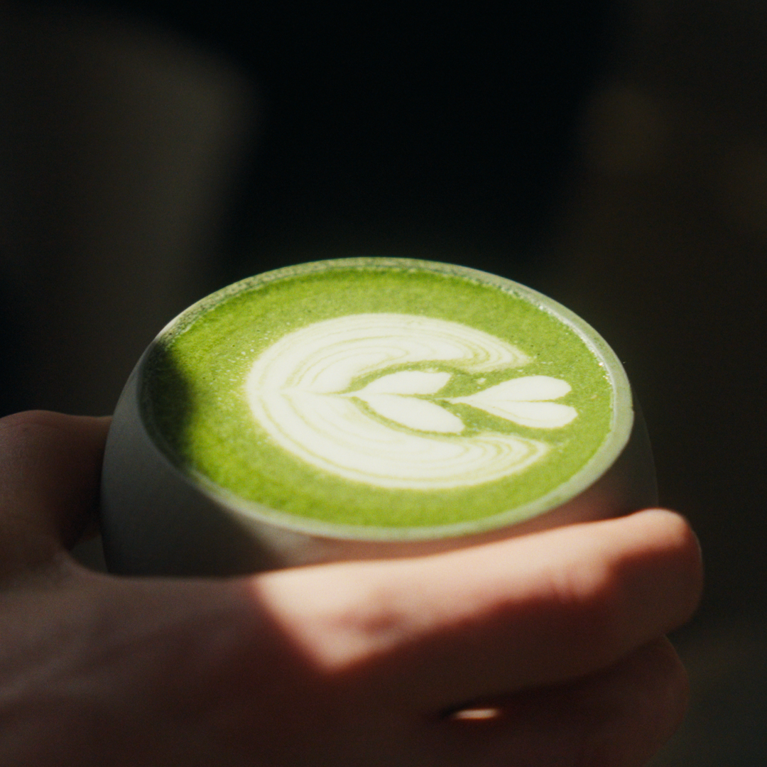 Matcha latte with design
