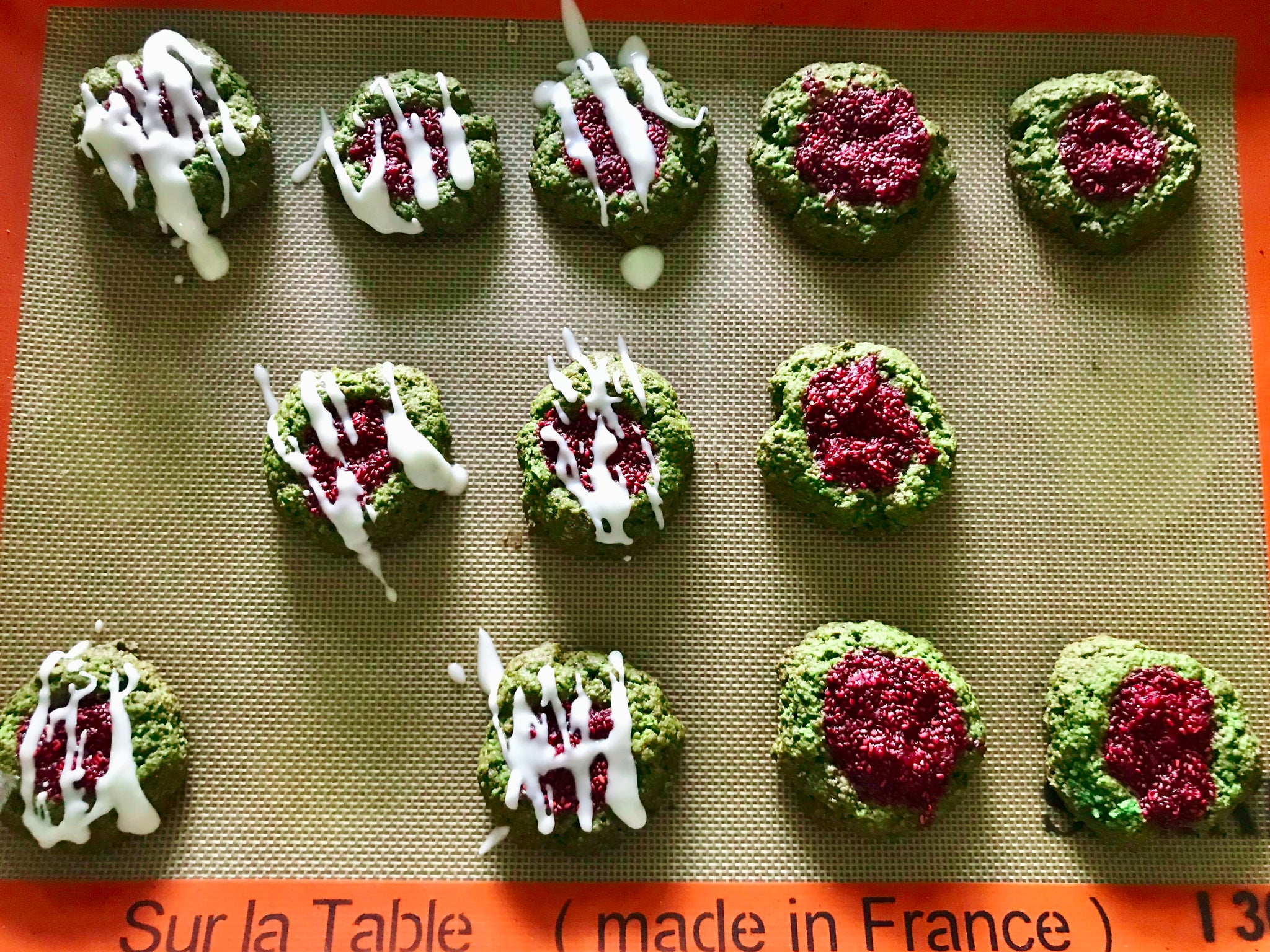 Raspberry Chia Seed Jam Matcha Thumbprint Cookies | Mizuba Tea Co.