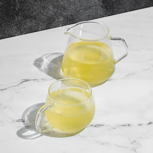 Glassware by KINTO filled with Mizuba Tea 