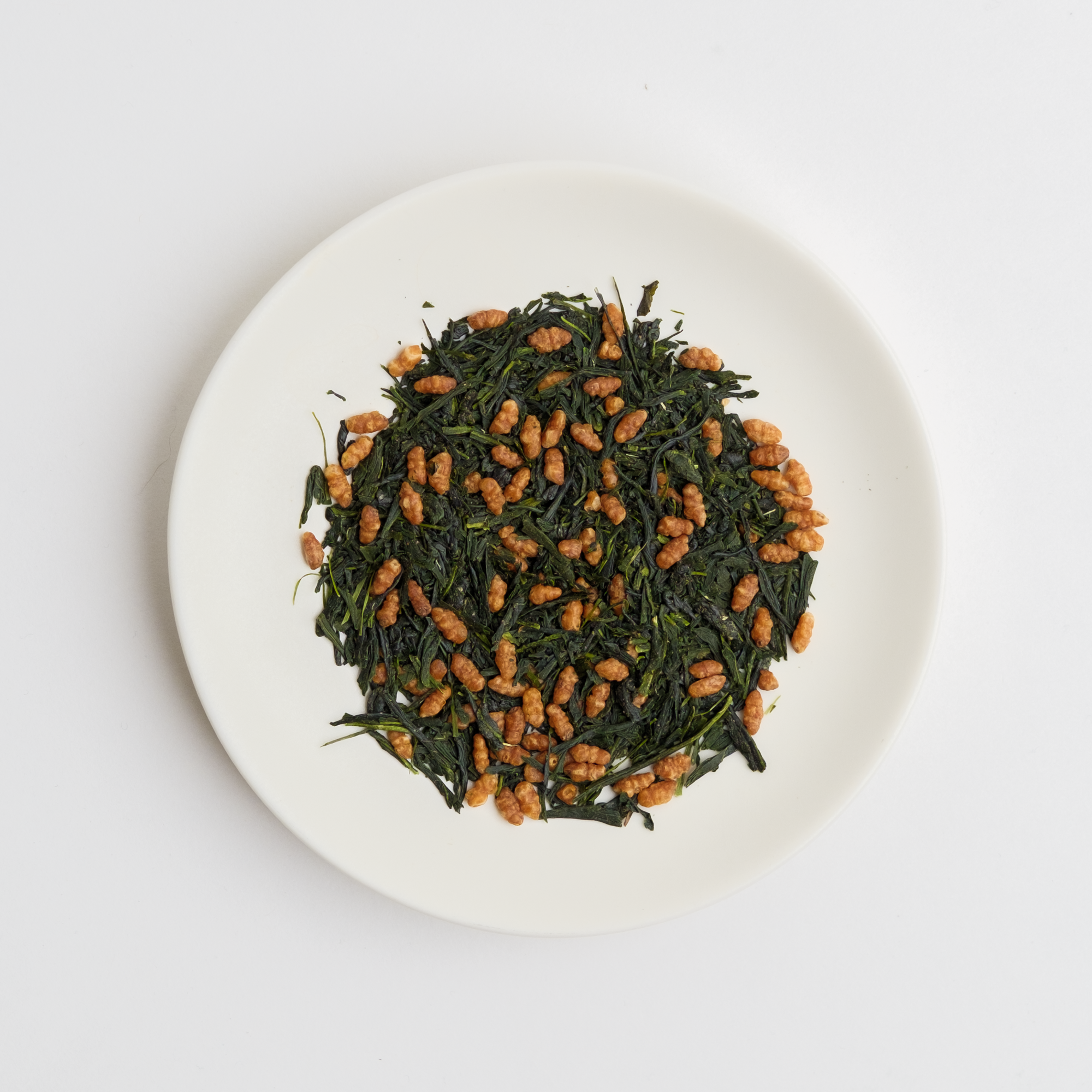 Organic Japanese Genmaicha on a white plate