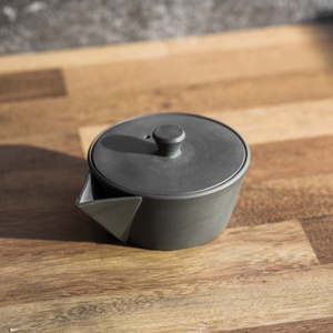 Handmade black kyusu by Nankei Ceramics - nesting yunomi and kyusu set.