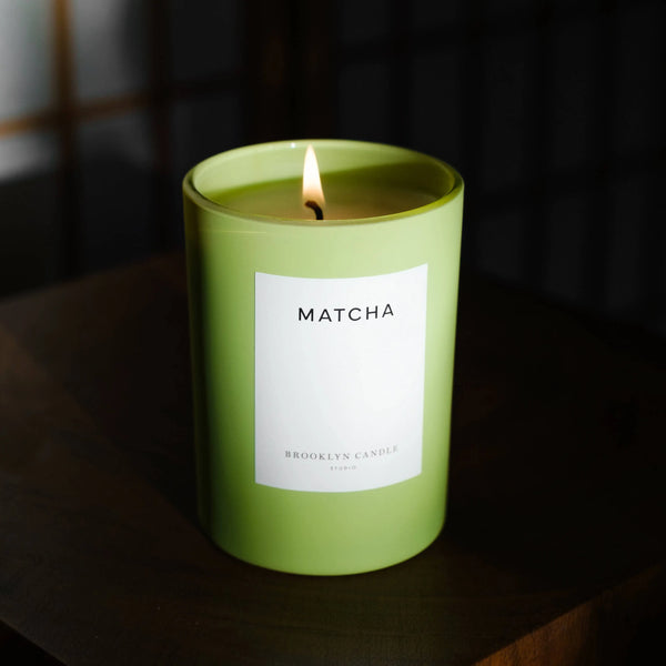 Mizuba Tea Co. Matcha Candle by Brooklyn Candle Studio. Smells like matcha, lavender, and orange flower.