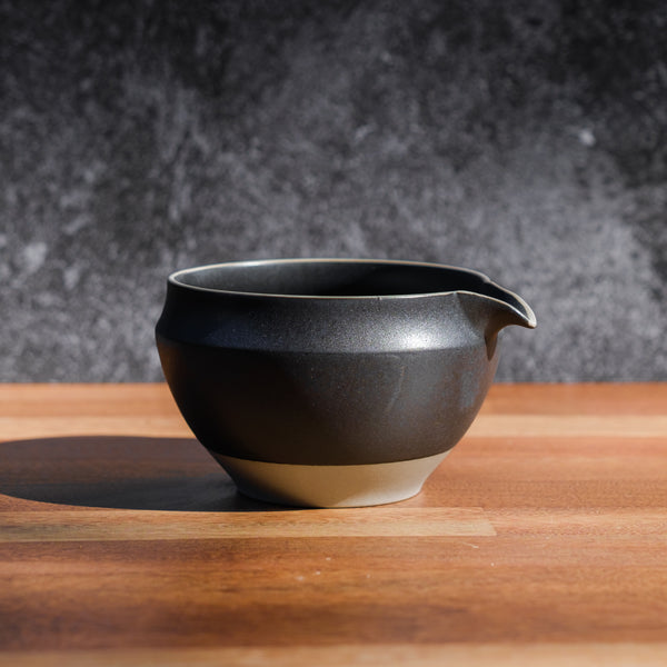 Spouted matte black minimalist matcha green tea serving chawan by Origami