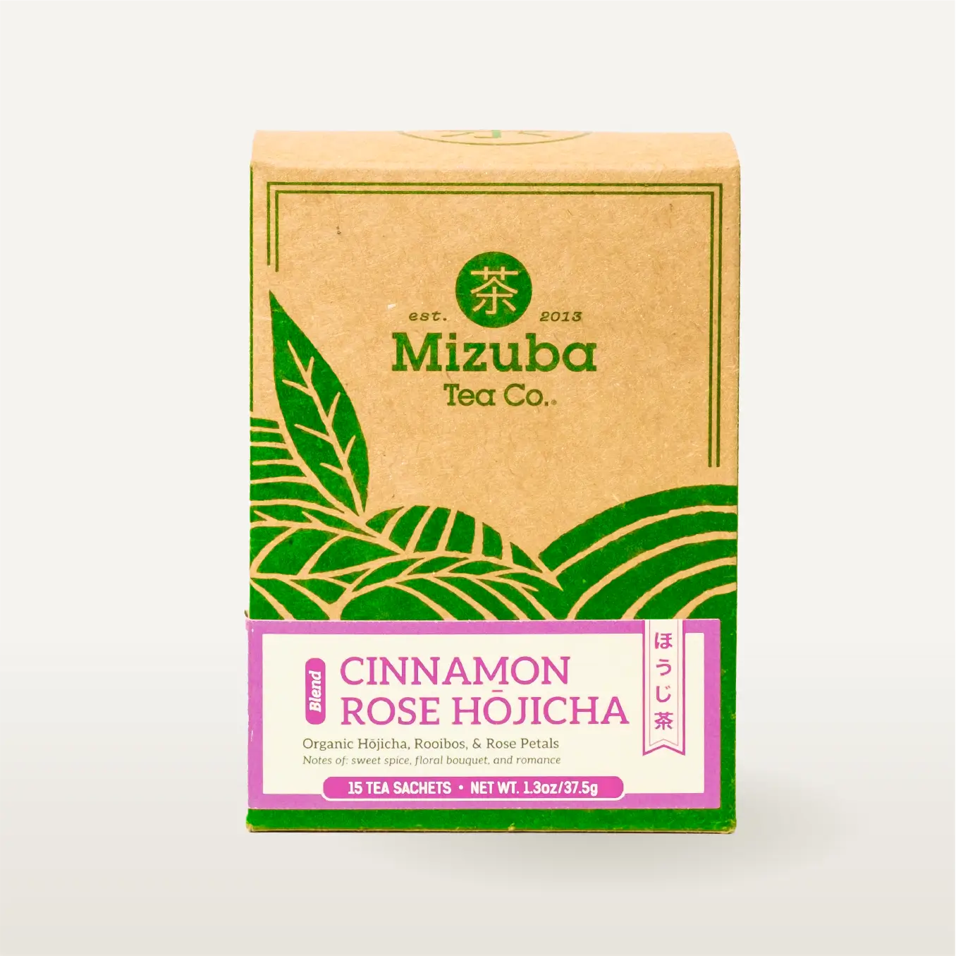 Mizuba Tea Company Cinnamon Rose Hojicha Tea Bag Plant Based Sachets – 15 count