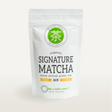 Package of Mizuba Tea Company organic signature matcha green tea on a white background. Best for matcha lattes.