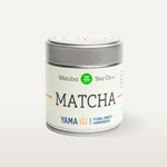 Yama matcha tin on a white background