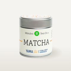 Yama matcha tin on a white background