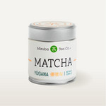 Yugana Matcha powder tin on a white background