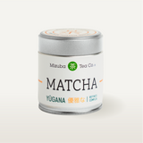 Yugana Matcha powder tin on a white background