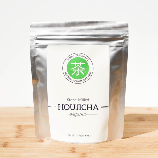 A package of stone milled organic Houjicha
