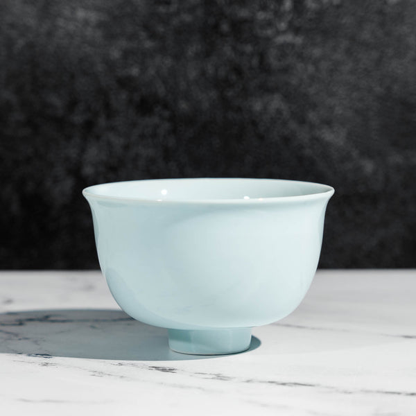 Blue porcelain chawan matcha tea bowl on a table