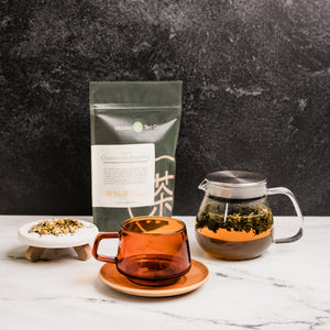 Complete Japanese Tea Set – sepia amber tea cup and glass teapot