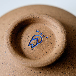 Bottom view of handmade Wolf Ceramics speckled chawan matcha tea bowl, perfect for Mizuba matcha. Limited to 30