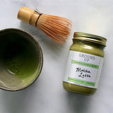Matcha Chawan Bowl with Matcha Whisk and Jar of Ground Up Mizuba Matcha Latter Butter